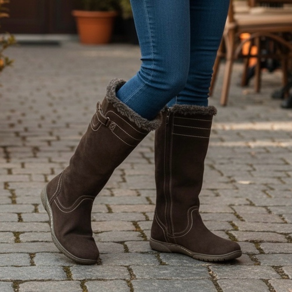 BJORNDAL DRAYLEN Women size 11M Faux-Fur Trim Winter Boots - Brown suede leather